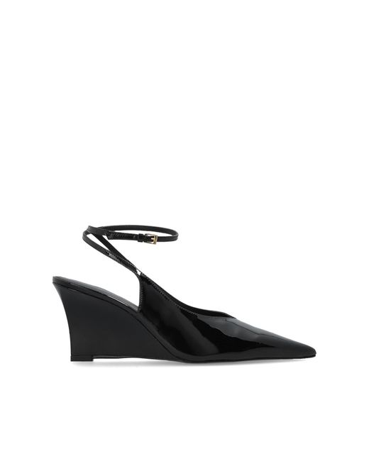 Black Suede Studio White Leather Wedge Shoes "Eliana"
