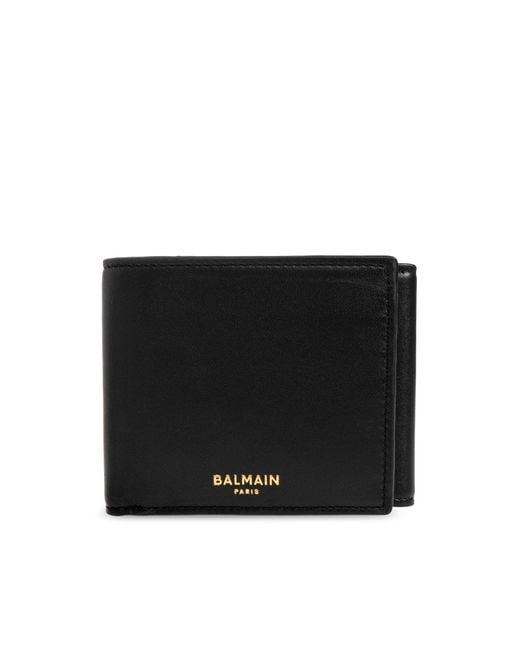 Balmain Black Leather Wallet With Logo for men