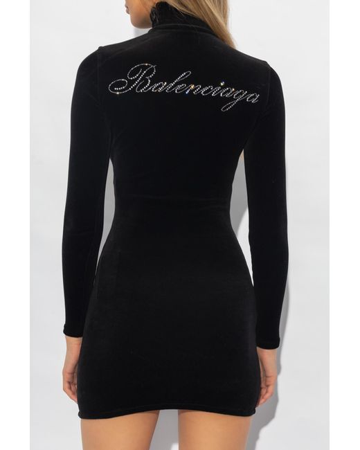 Balenciaga Black Mini Velour Dress,