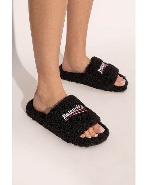 Balenciaga Black Slides With Logo
