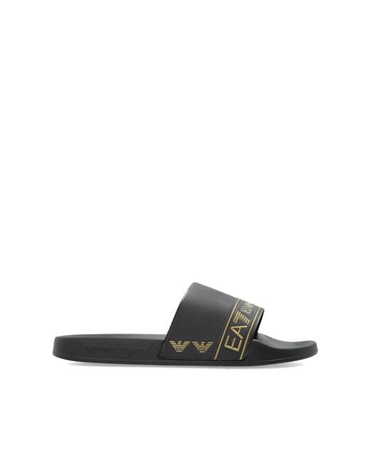 EA7 Black Rubber Flip-Flops With Logo for men