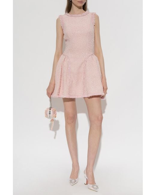 Self-Portrait Pink Tweed Dress With Lurex Thread And Sequins