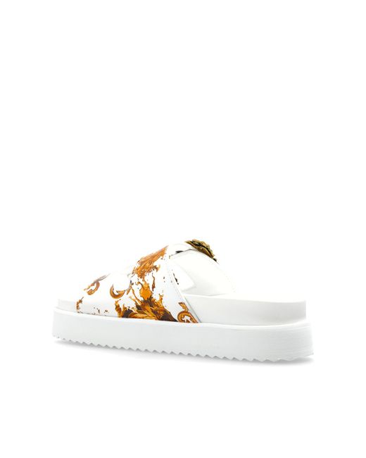 Versace Jeans Couture White Platform Slides
