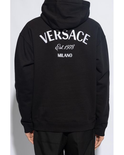 Versace Black Logo-embroidered Hoodie, for men