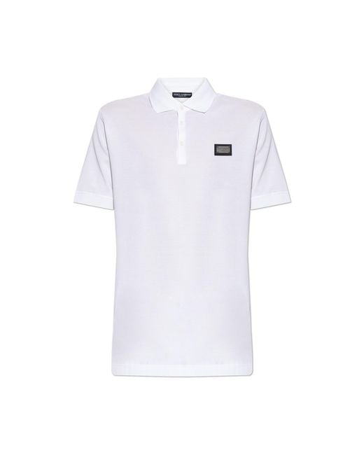 Dolce & Gabbana White Polo Shirt With Logo Applique for men