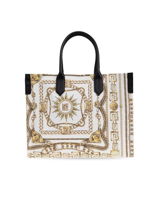 Balmain White "B-Army Medium" Shopper Bag