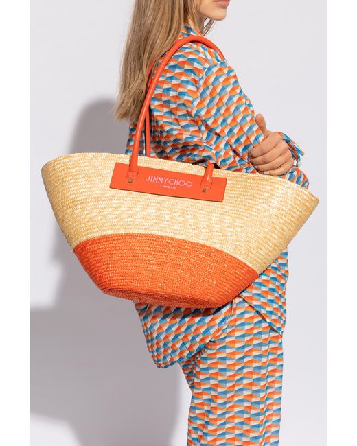 Jimmy Choo Orange ‘Beach Basket Medium’ Shopper Bag