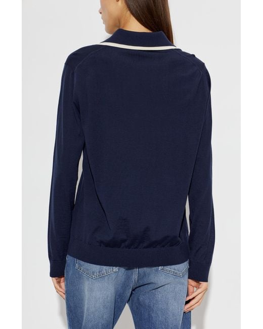 Versace Blue Wool Long-Sleeve Polo