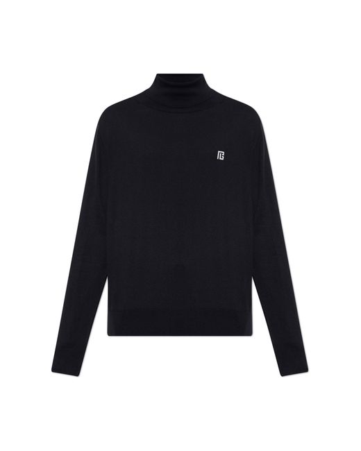 Balmain Blue Turtleneck With Logo for men