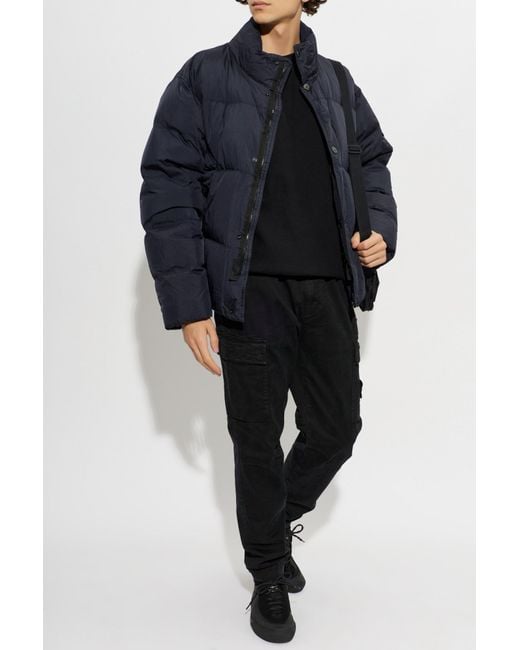 Stone Island Blue Down Jacket With Stand-Up Collar for men