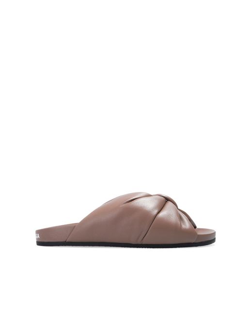 Balenciaga Brown 'puffy' Leather Slides