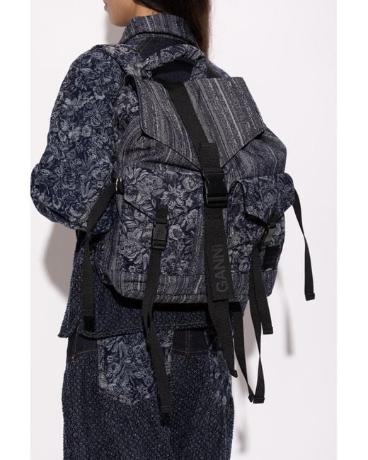 Ganni Black Floral Motif Backpack