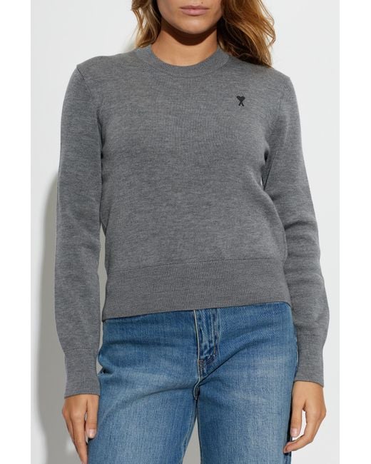 AMI Blue Wool Sweater With Crew Neckline