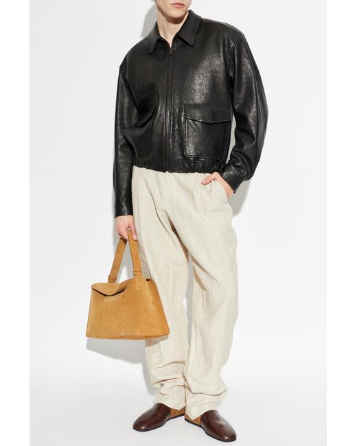 Giorgio Armani White Linen Trousers With A Striped Pattern for men