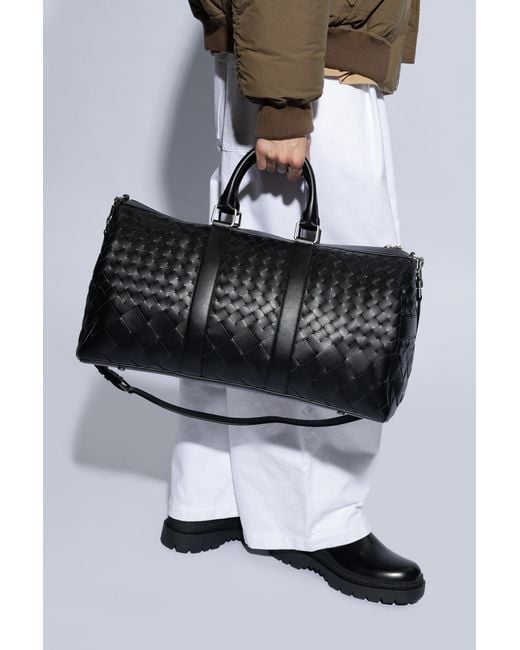 Bottega Veneta Black Duffel Bag With Intrecciato Weave for men