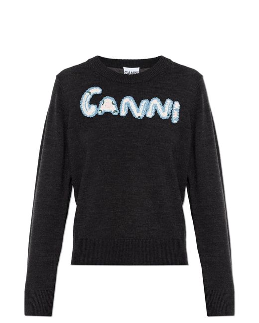 Ganni Black Sweater With Logo