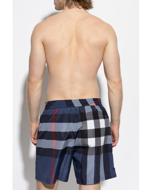 Burberry Blue Checked Pattern Swim Shorts for men
