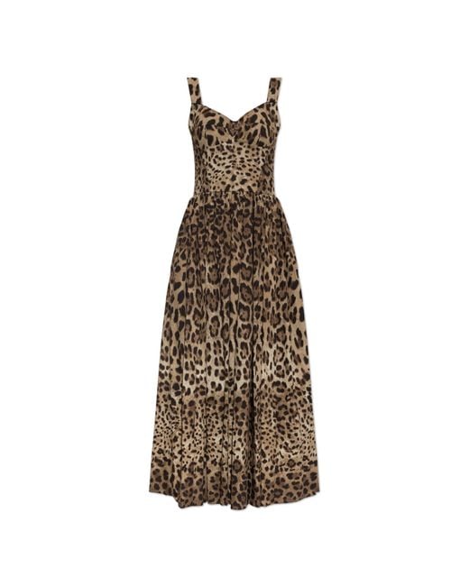 Dolce & Gabbana Natural Cotton Dress With Animal Print