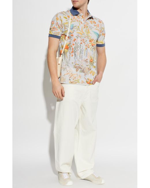 Etro White Floral Motif Polo for men
