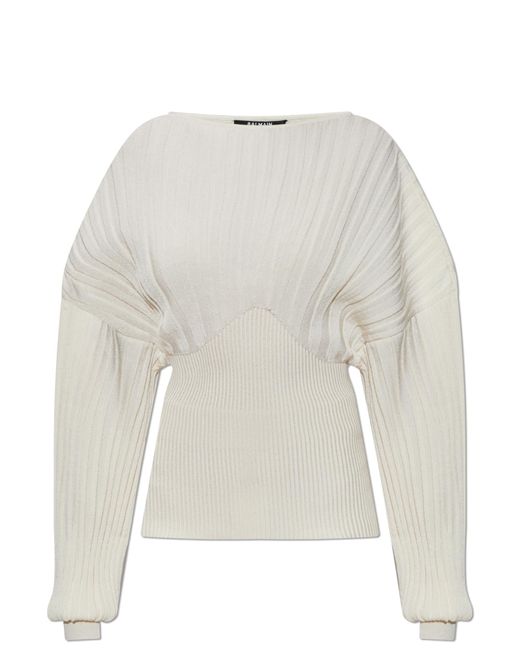 Balmain White Waist-Cinched Top