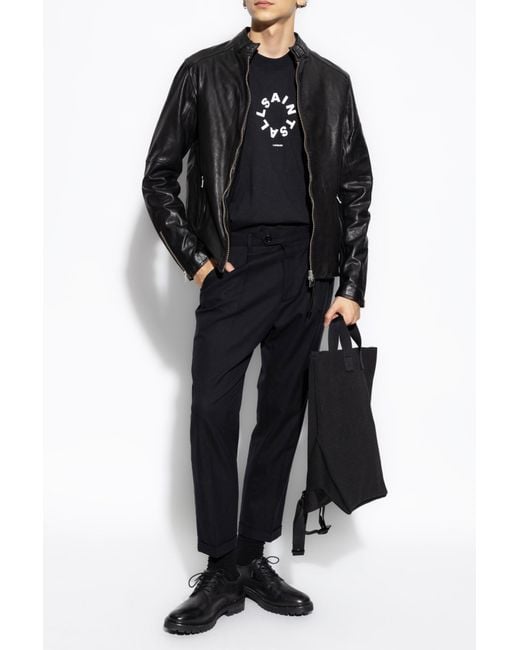 AllSaints Black Sleek Leather Biker Jacket for men