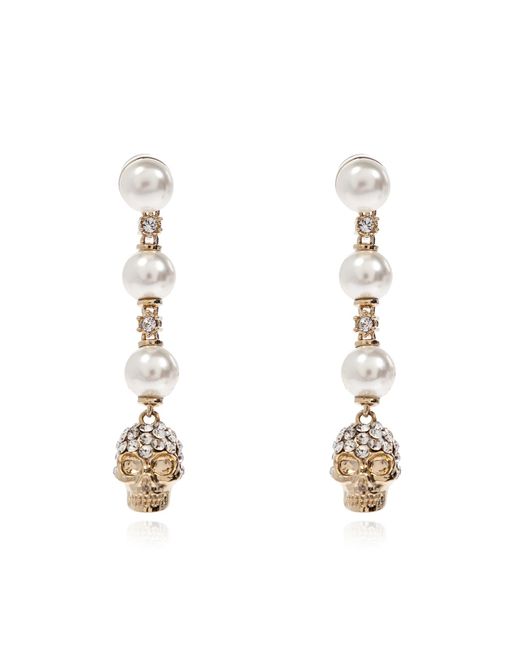 Alexander McQueen White Earrings With Shimmering Crystals