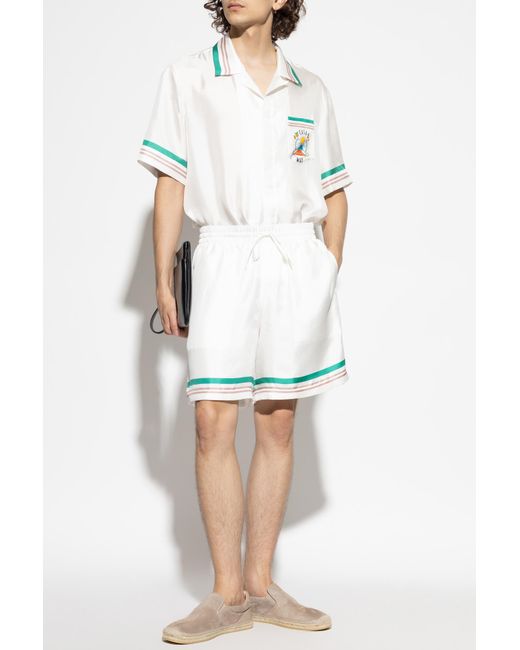 Casablanca White Silk Short-Sleeve Shirt for men