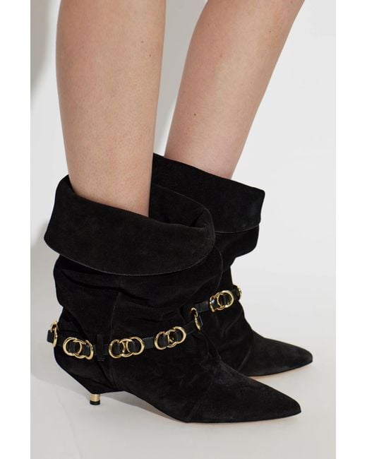 Isabel Marant Black Suede Heeled Ankle Boots "Edrik Rings"