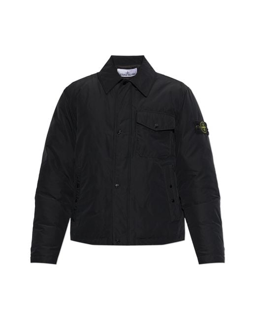 Stone Island Black Down Jacket With Collar for men
