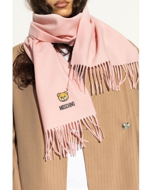 Moschino Pink Wool Scarf With Logo