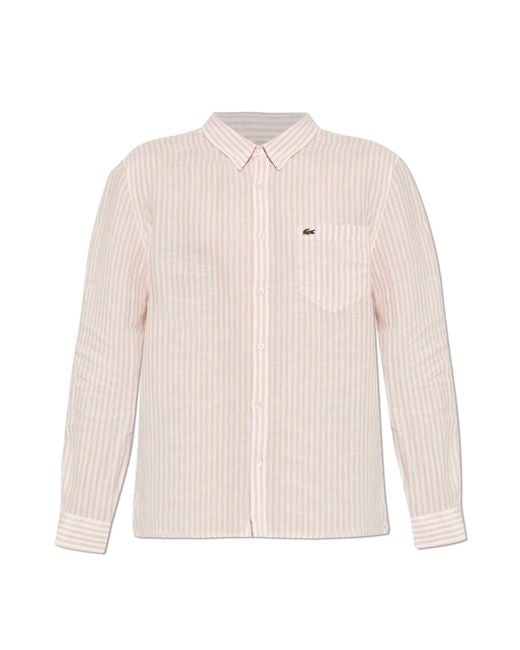 Lacoste White Linen Shirt With Striped Pattern for men