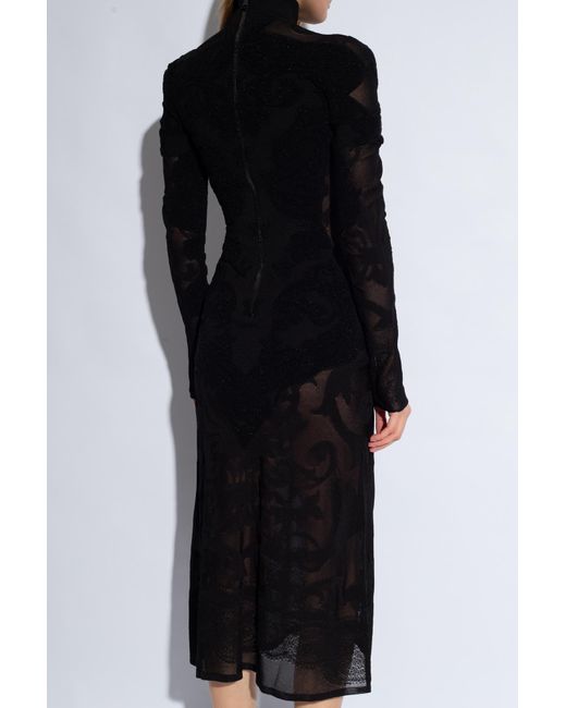 Balmain Black Transparent Dress With Standing Collar,