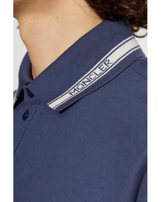 Moncler Blue Polo With Logo Patch for men