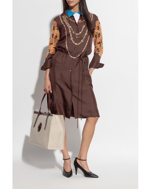 Versace Brown Silk Dress With "The Lover" Print