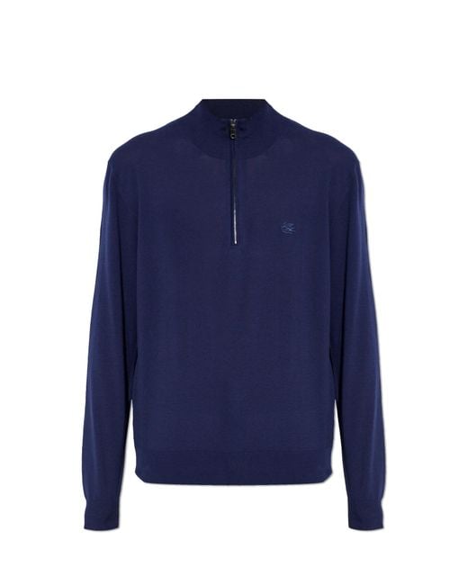Etro Blue Sweater With Embroidered Logo for men