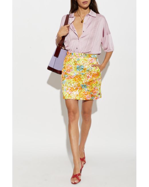 Versace Yellow Short Skirt With Crinkling