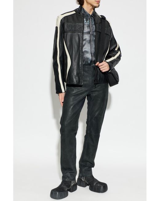 DIESEL Black Leather Trousers 'P-Vyll-Dmbi' for men