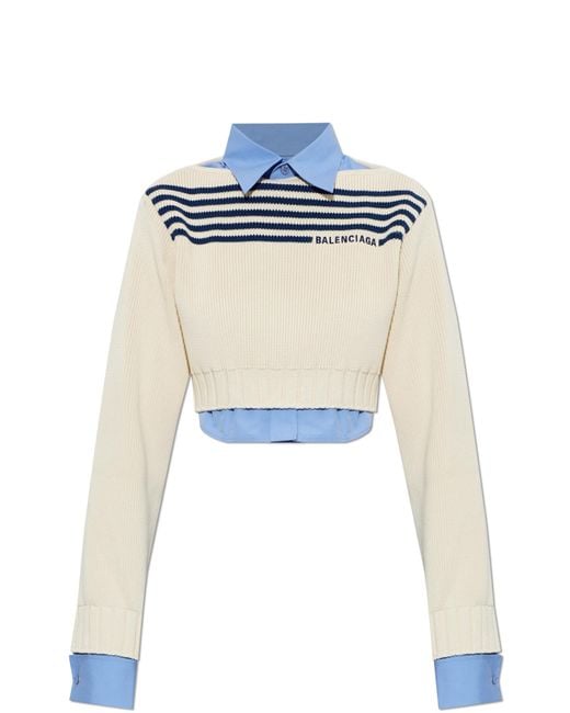 Balenciaga Blue Cropped Sweater With Logo