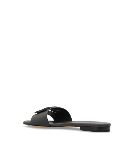 Fendi White Leather Slides