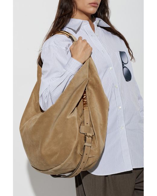 Moschino Brown Suede Bag "Handle Me"