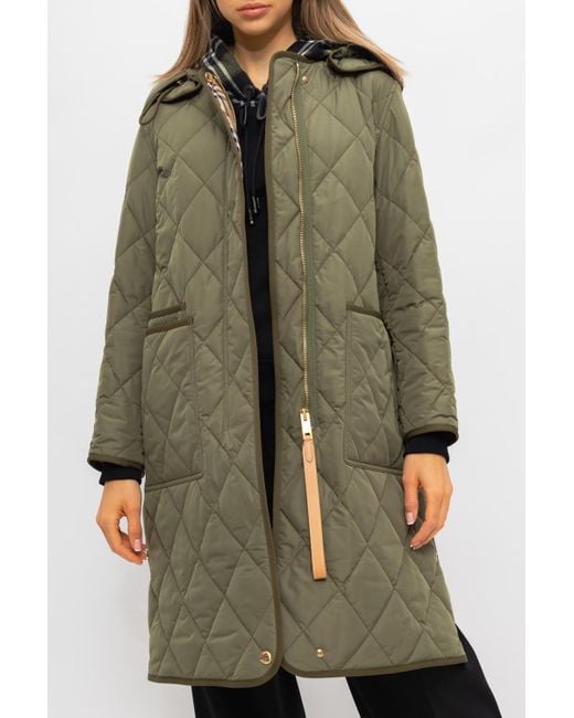 Burberry 'parkgate' Quilted Coat in Green | Lyst