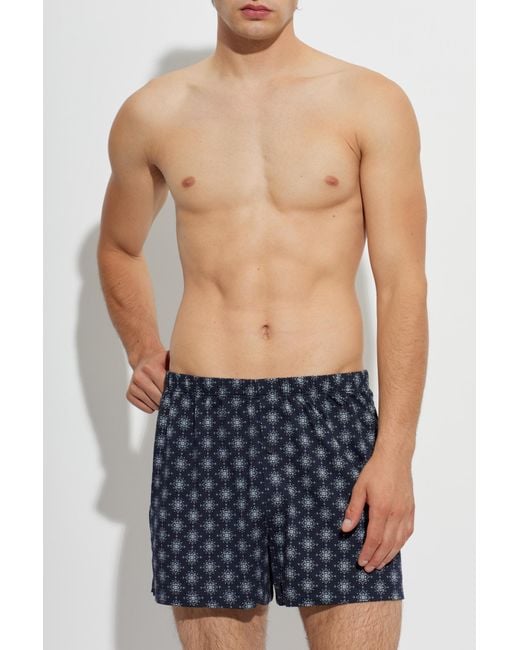 Hanro Blue Cotton Boxers With Pattern for men
