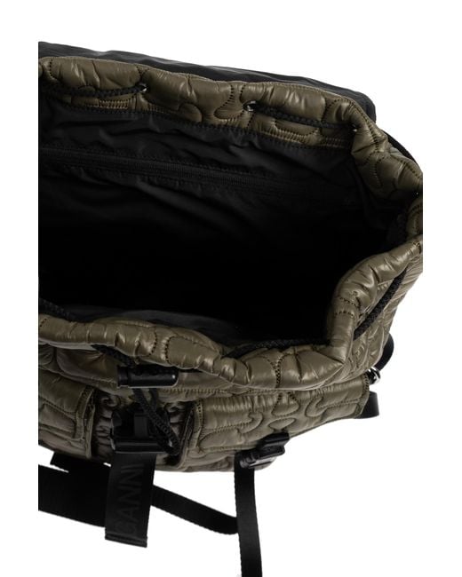 Ganni Green Quilted Backpack