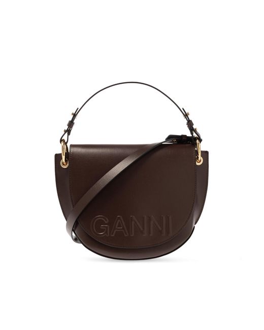 Ganni Brown Shoulder Bag With Logo
