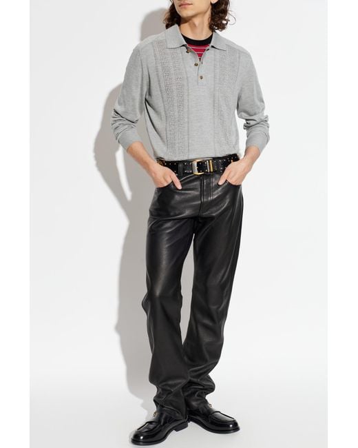 Versace Gray Long-Sleeve Polo for men