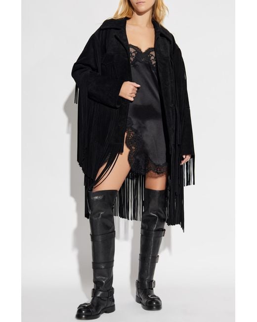 Dolce & Gabbana Black Silk Dress With Lace Inserts