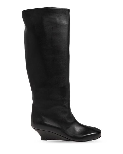 Agl Attilio Giusti Leombruni Black Leather Wedge Boots "Demi"