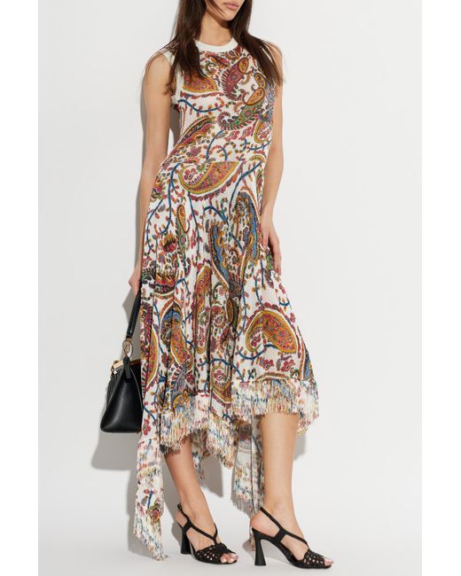Etro Natural Patterned Dress With Raw-Edge Finish