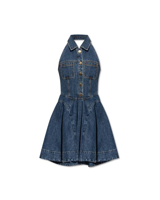 Self-Portrait Blue Denim Dress With Open Back