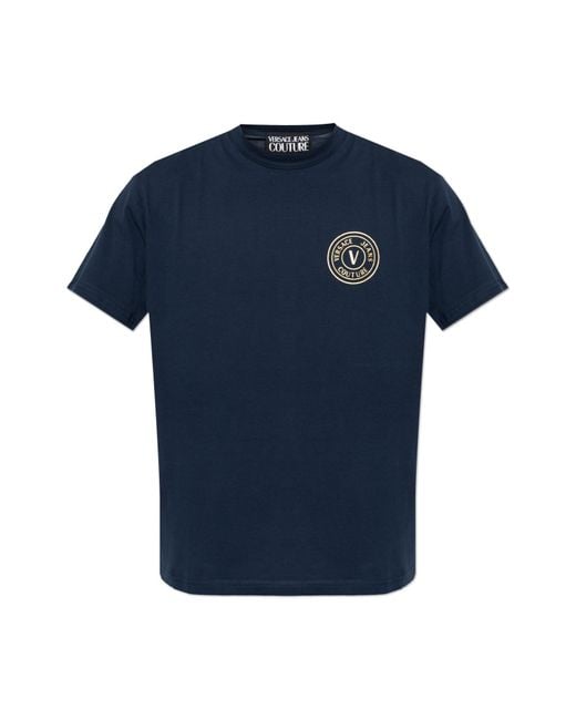 Versace Jeans Couture Blue T-Shirt With Printed Logo for men